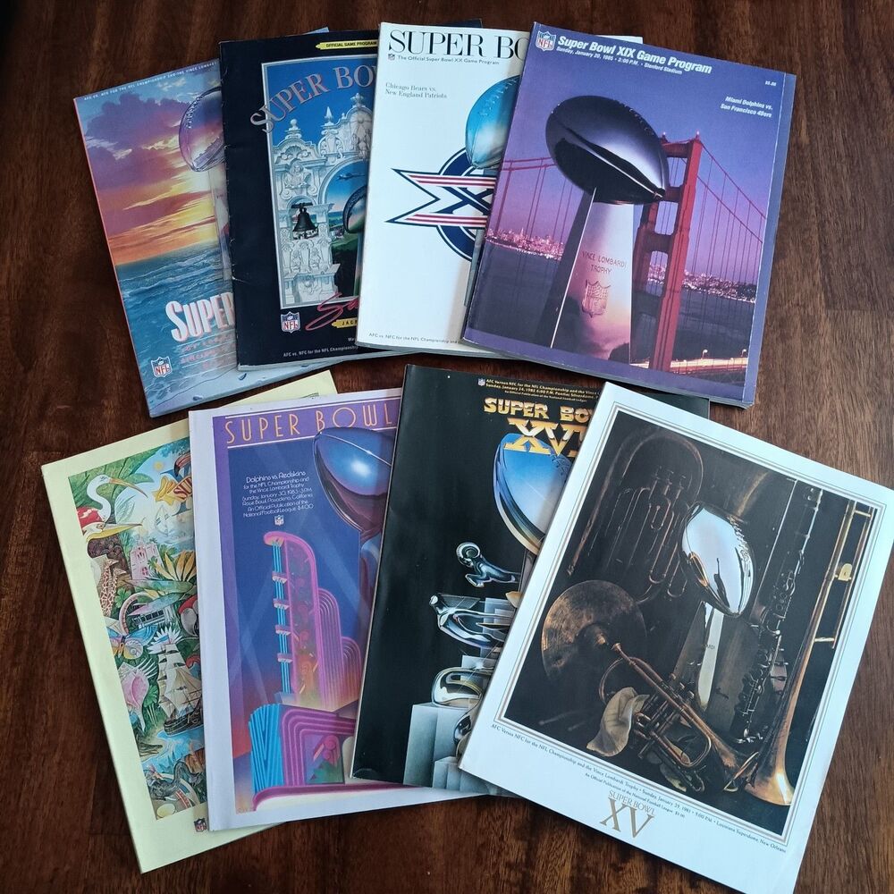 VTG SUPER BOWL Media Guides 1981 to 1989 NFL Football Memorabilia x8 Magazines